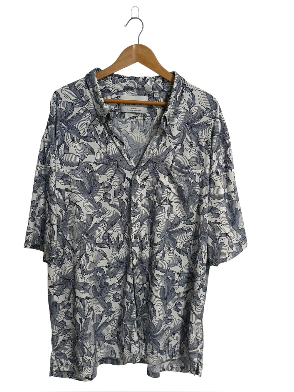 Tori Richard Aloha Hibiscus Button Down 3XL Navy Blue Ecru